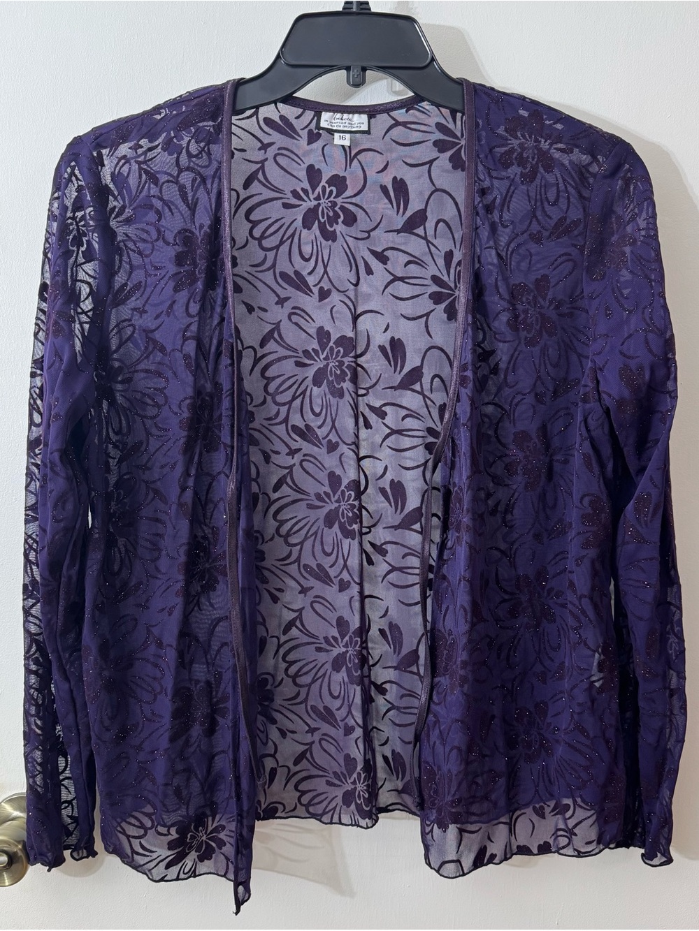 Sheer Floral Burnout Open-Front Cardigan - Purple